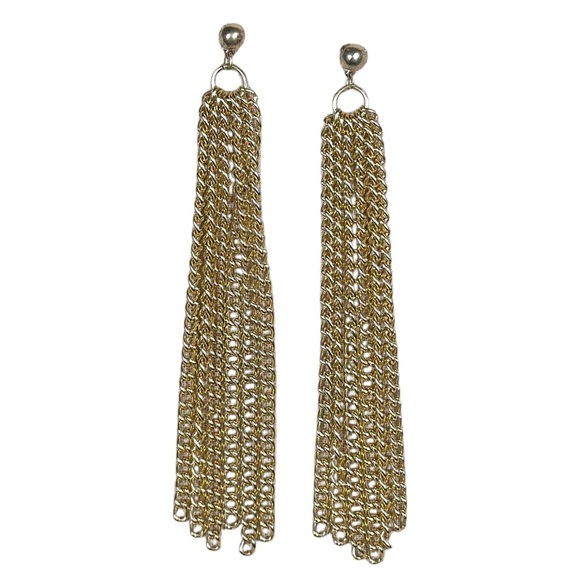 VINTAGE Gold Plated Multi Strand Chain Link Dangle Earrings - Picture 1 of 5
